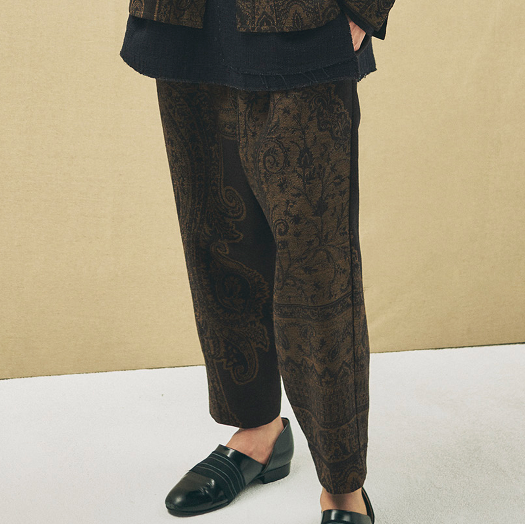 YANTOR ペイズリー柄 ダークブルー サルエルパンツ YANTOR ヤントル Tibetan Paisley Himo Pants[Y225PT09/BLUE]